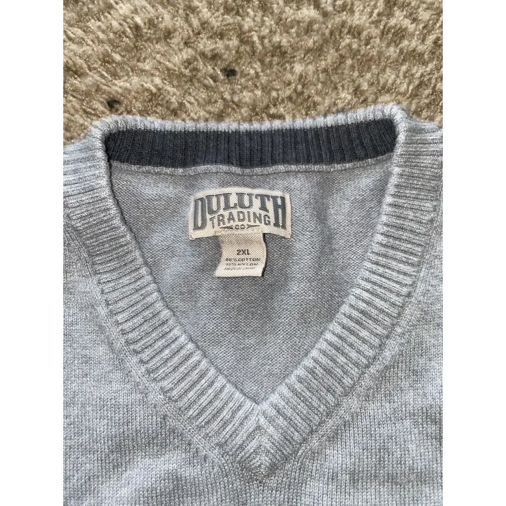 Duluth‎ Trading Sweater Mens Large V-Neck Sweatshirt Heather Gray Crew Neck